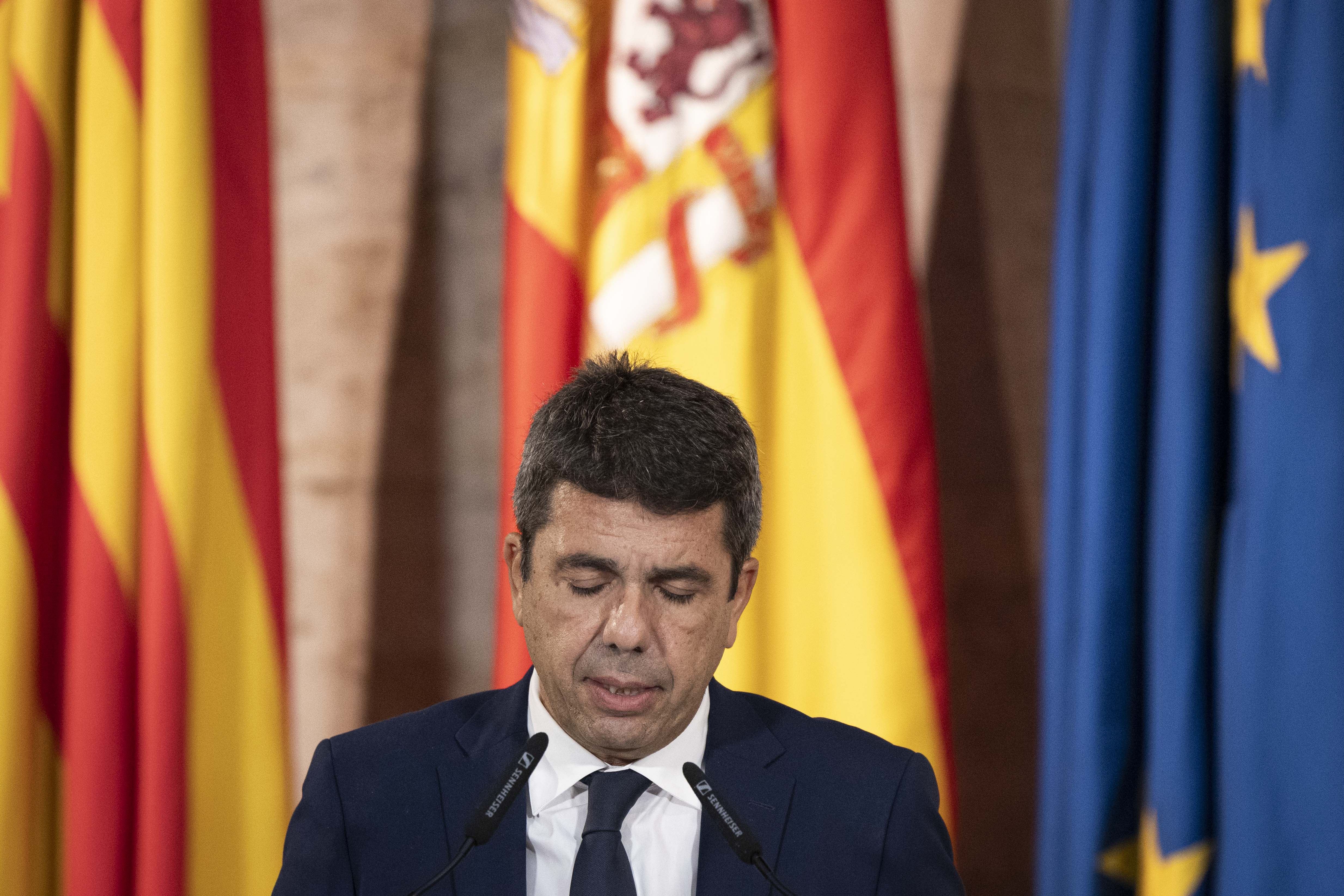 Carlos Mazón, este lunes durante su comparecencia.