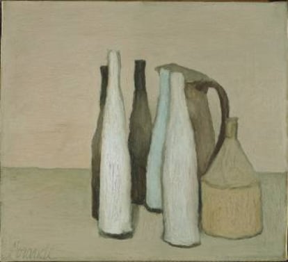 Óleo sobre lienzo 'Naturaleza muerta', de Morandi, expuesta en Bilbao.