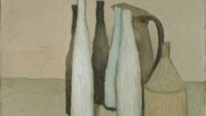 Óleo sobre lienzo 'Naturaleza muerta', de Morandi, expuesta en Bilbao.