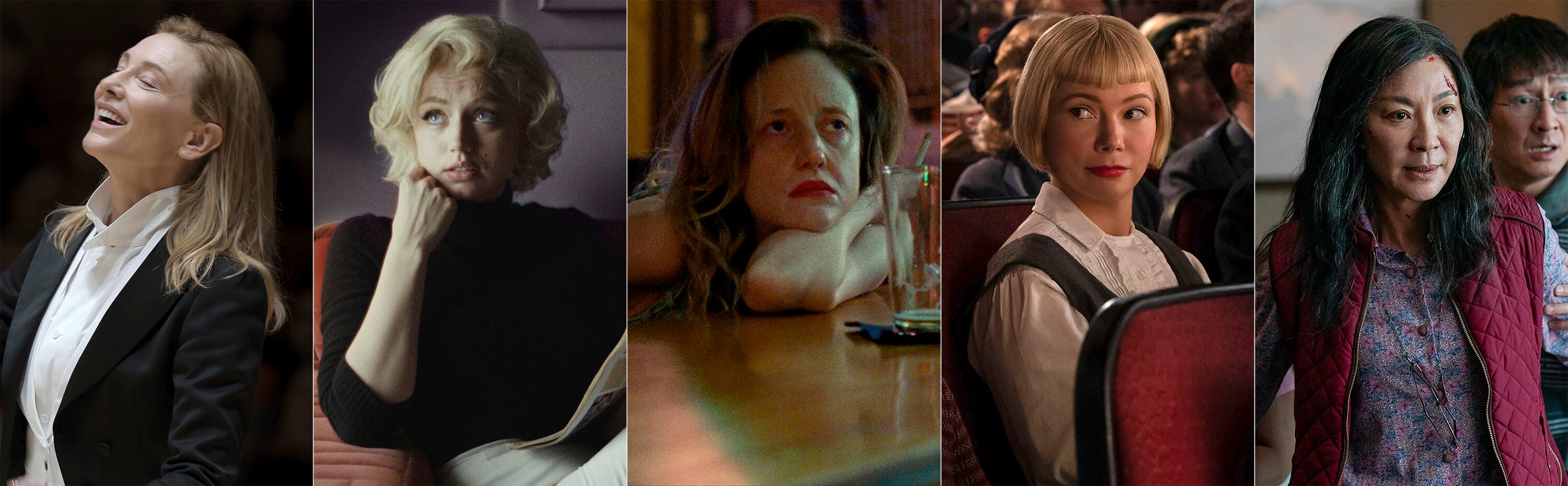 Las nominadas a mejor actriz: Cate Blanchett, Ana de Armas, Andrea Riseborough, Michelle Williams y Michelle Yeoh.