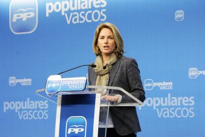 Arantza Quiroga, en la rueda de prensa que ha ofrecido este miércoles en Bilbao.