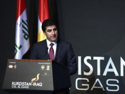 El primer ministro del Gobierno regional kurdo, Nechirvan Barzani, el lunes en la Conferencia del petróleo Kurdistán-Irak, en Erbil.