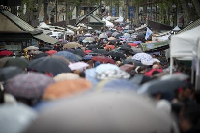 El paraguas también se ha convertido en un protagonista más de este Sant Jordi, con permiso de la rosa y del libro. Las previsiones son de que la jornada esté más o menos nublada, pero no se espera precipitaciones en Barcelona, Lleida y Terres de l’Ebre, mientras que sí se supone que harán acto de presencia algunos chaparrones en el área de Girona, especialmente por la tarde.