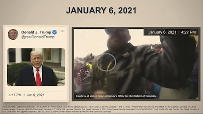 Captura de uno de los vídeos que mostraron los senadores como prueba contra el expresidente Donald Trump.