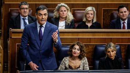 Pedro Sánchez, María Jesús Montero y Yolanda Díaz, el pasado miércoles en el Congreso.