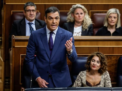 Pedro Sánchez, María Jesús Montero y Yolanda Díaz, el pasado miércoles en el Congreso.