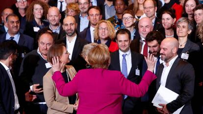 Angela Merkel, este lunes en Berlín durante un acto en la cancillería.