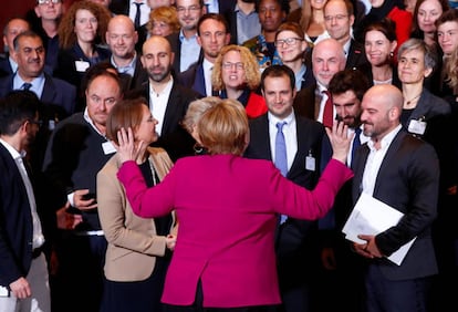 Angela Merkel, este lunes en Berlín durante un acto en la cancillería.