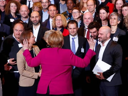Angela Merkel, este lunes en Berlín durante un acto en la cancillería.