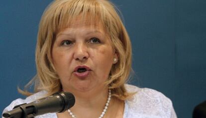 La presidenta de la Asociación Víctimas del Terrorismo, Ángeles Pedraza, en la rueda de prensa.