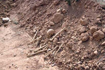 Restos humanos del cementerio de Valencia fotografiados por EU en la cantera de Sagunto.