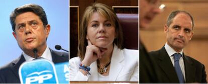 &#39;VÍCTIMAS&#39; QUE NO ACUDEN A LOS TRIBUNALES&#39;. Ni la secretaria general del PP, María Dolores de Cospedal (centro), ni el portavoz de Justicia, Federico Trillo (izquierda), ni Francisco Camps (derecha), que consideran que el Gobierno espía a su partido, han denunciado esos supuestos delitos ante el juez.