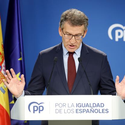 El líder del PP, Alberto Núñez Feijóo, este jueves en Madrid.