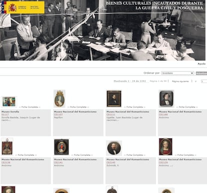 Catálogo de bienes incautados durante la Guerra Civil y posguerra española, que se puede consultar en la web del Ministerio de Cultura.