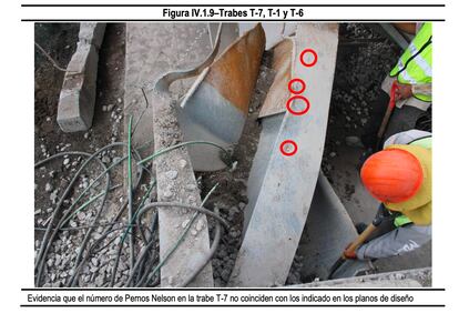 Imagen del dictamen preliminar que muestra que no se puso el número de pernos que correspondía en la zona del siniestro.