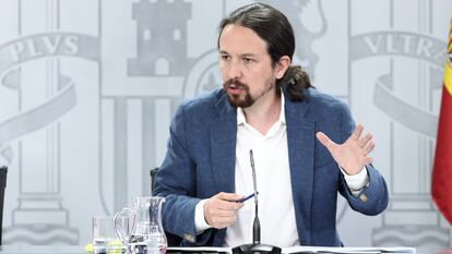 Pablo Iglesias durante la rueda de prensa posterior al Consejo de Ministros el pasado 7 de julio.