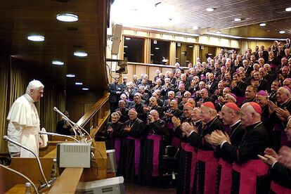 El papa Benedicto XVI al inaugurar, ayer, la Conferencia Episcopal Italiana.