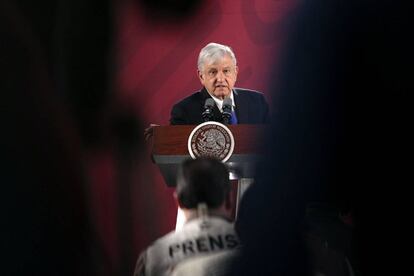 López Obrador durante el discurso de la mañana.