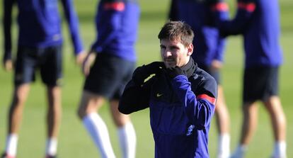 Messi, en el entrenamiento de hoy.