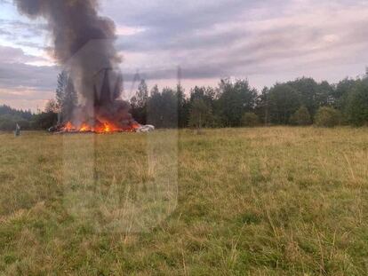 Imagen del avión estrellado este miércoles en la región rusa de Tver y en el que estaba listado como pasajero el jefe las milicias Wagner, Yevgeny Prigozhin.