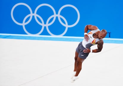 Ray Zapata, durante las pruebas de clasificación de gimnasia en los Juegos de Tokio.