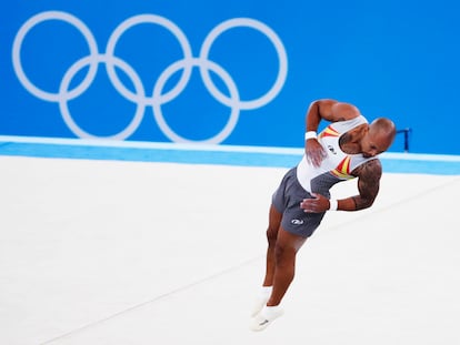 Ray Zapata, durante las pruebas de clasificación de gimnasia en los Juegos de Tokio.