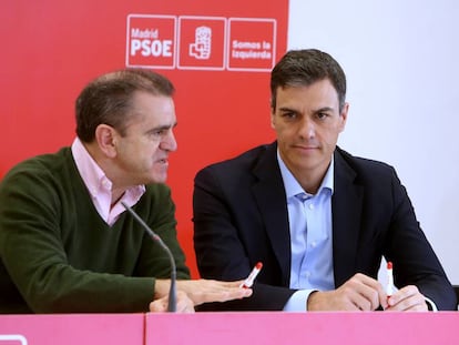 José Manuel Franco y Pedro Sánchez en un acto del PSOE.