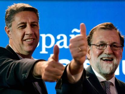 Xavier Garc&iacute;a Albiol y Mariano Rajpy, durante la campa&ntilde;a del PP en las recientes elecciones catalanas.