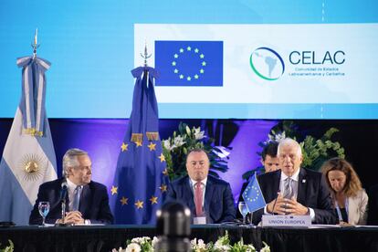 Josep Borrell, High Representative of the Union for Foreign Affairs and Security Policy during the opening of the 2022 CELAC - UE Meeting in Buenos Aires with President Alberto Fernández of Argentina and Minister for Foreign Affairs Santiago Cafiero.