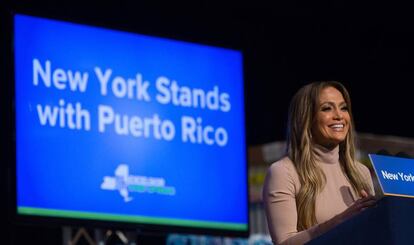 Jennfier Lopez, en la presentación de la iniciativa para ayudar a Puerto Rico, este domingo en Nueva York.