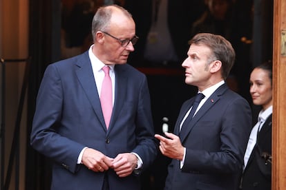 Merz y Macron, durante una visita del presidente francés a Berlín (Alemania), el 23 de julio de 2025.
