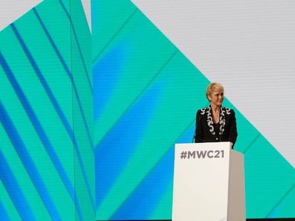 La secretaria de Estado de Digitalización e Inteligencia, Carme Artigas, durante su intervención en el Mobile World Congress, el 21 de junio.