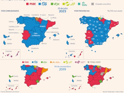 Resultado por regiones: Cataluña y las grandes ciudades salvan al PSOE y amargan la victoria de los populares