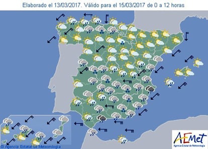 The Aemet forecast for this coming Wednesday.