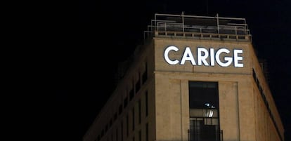 El logotipo del banco Carige, en Roma.