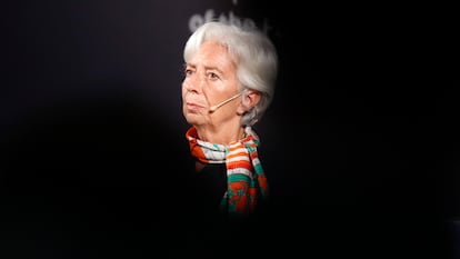 La presidenta del BCE, Christine Lagarde, durante una conferencia en Riga (Letonia).
