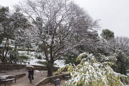 Imagen nevada del Parque Güell.