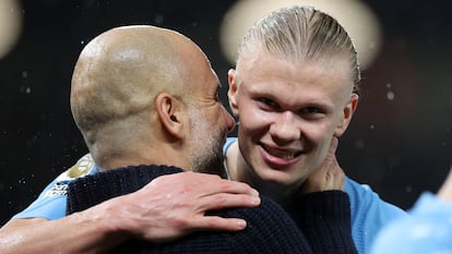 Pep Guardiola y Erling Haaland