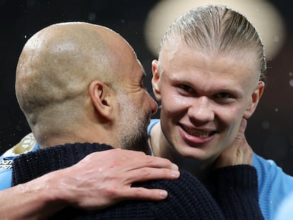 Pep Guardiola y Erling Haaland