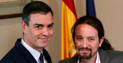 El presidente del Gobierno en funciones, Pedro Sánchez, y el líder de Unidas Podemos, Pablo Iglesias.