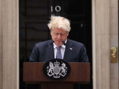 Boris Johnson, este jueves, al anunciar su dimisión como primer ministro. 