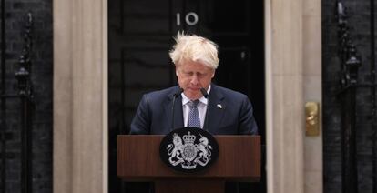 Boris Johnson, este jueves, al anunciar su dimisión como primer ministro.