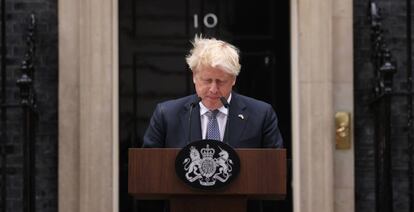 Boris Johnson, este jueves, al anunciar su dimisión como primer ministro. 