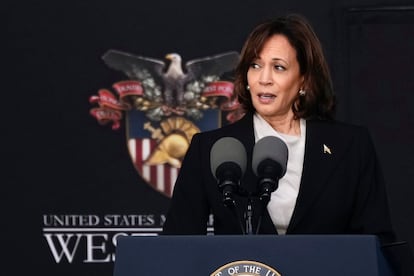 Vice President Kamala Harris speaks during the graduation ceremony of the U.S. Military Academy class of 2023 at Michie Stadium on May 27, 2023, in West Point, New York.