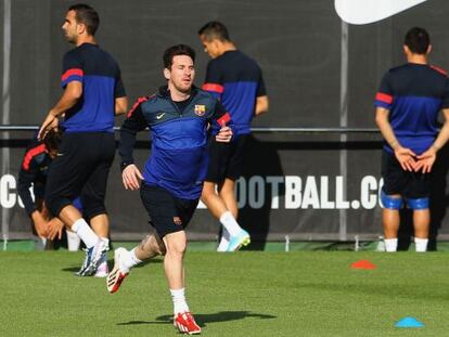 Messi, en el entrenamiento, ayer.