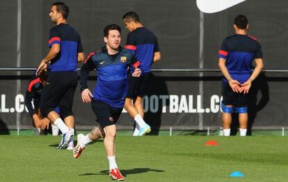 Messi, en el entrenamiento, ayer.