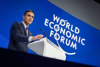 Pedro Sánchez speaking at Davos in January.