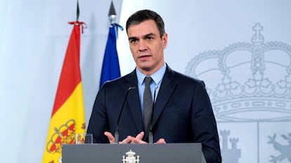 El presidente del Gobierno, Pedro Sánchez, durante su comparecencia del pasado 30 de marzo. 