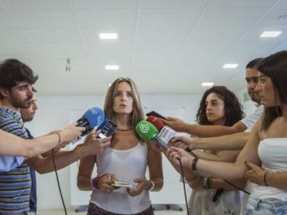 La secretaria de Coordinación de Podemos, Ángela Ballester, este viernes en la sede de Podemos en Madrid.