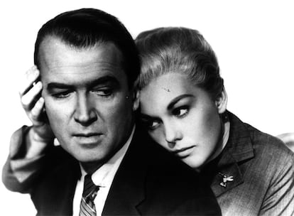 James Stewart y Kim Novak, en una imagen de la película <i>Vértigo,</i> de Alfred Hitchcock.